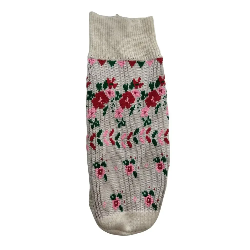 Doggiduds Floral Knit Dog Sweater Cream Pink Acrylic Size 16 Grannycore
